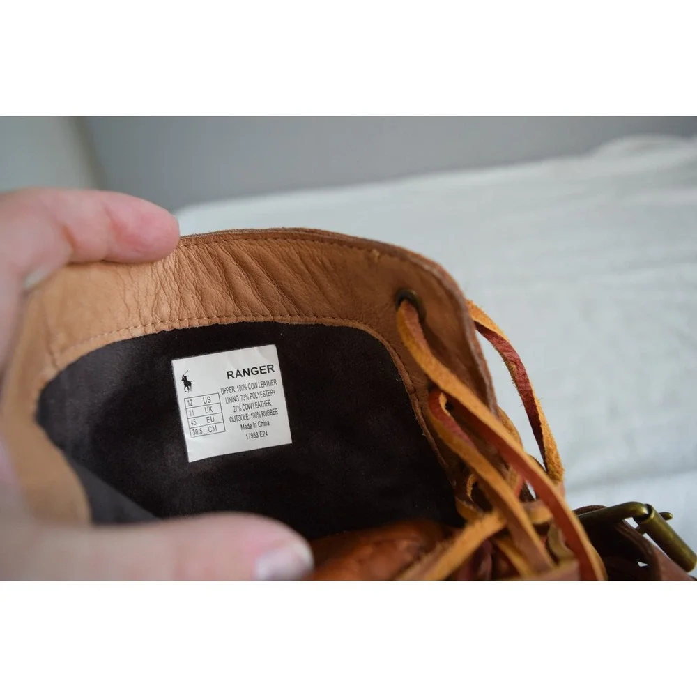 Polo Ralph Lauren Ranger Boots 12 Brown Leather Buckle Moc Toe Mens Preppy